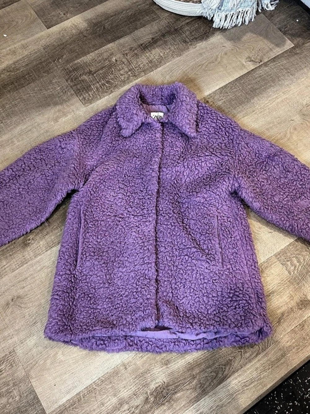 Zara Purple/Lavender Teddy Jacket Size XS Button up